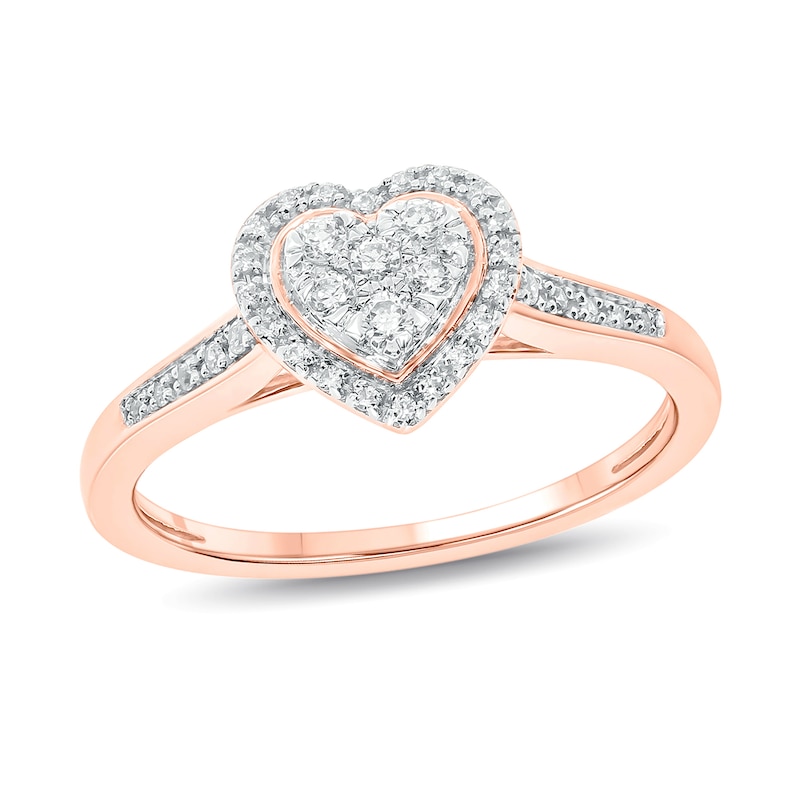 0.18 CT. T.W. Multi-Diamond Heart-Shape Frame Promise Ring in 10K Rose Gold|Peoples Jewellers