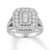 Thumbnail Image 0 of 1.75 CT. T.W. Emerald-Shaped Multi-Diamond Double Frame Triple Row Split Shank Engagement Ring in 14K White Gold