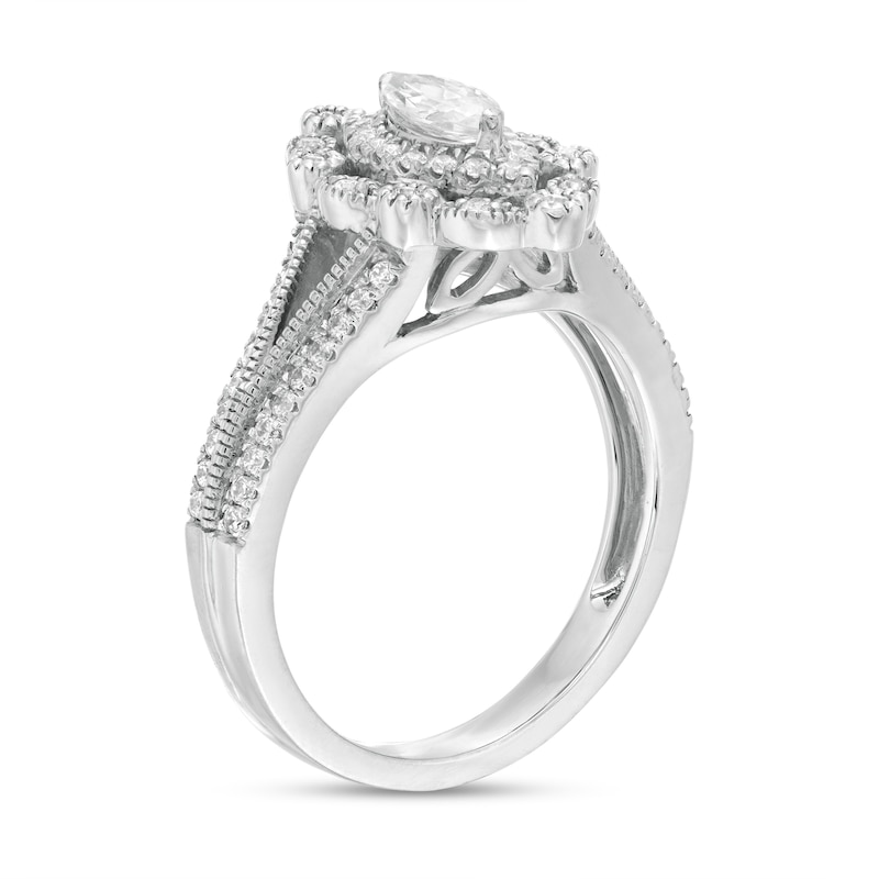 0.69 CT. T.W. Marquise and Round Diamond Alternating Frame Vintage-Style Engagement Ring in 10K Gold|Peoples Jewellers