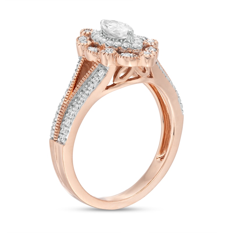 Main Image 3 of 0.69 CT. T.W. Marquise and Round Diamond Alternating Frame Vintage-Style Engagement Ring in 10K Rose Gold