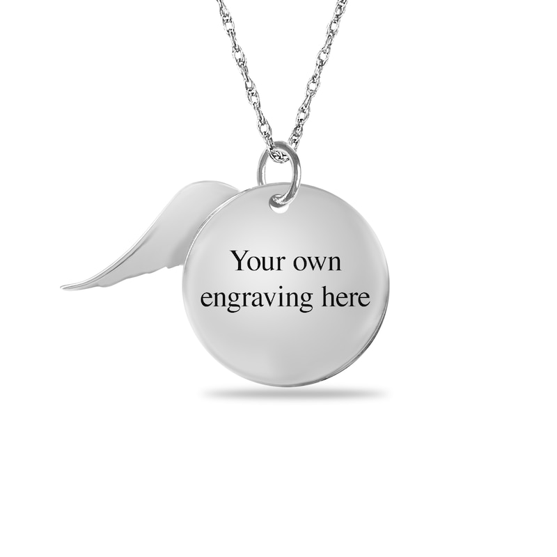 Main Image 3 of Engravable "Forever in my heart" Your Own Handwriting and Angel Wing Charm Disc Pendant in Sterling Silver (1 Image and 2 Lines)