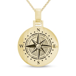 Men's Engravable Compass Disc Pendant in 10K White or Yellow Gold (1-4 Lines)