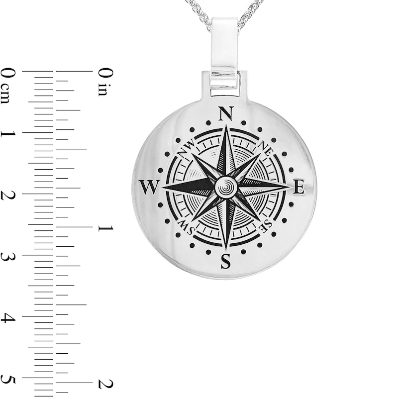 Men's Engravable Compass Disc Pendant in 10K White or Yellow Gold (1-4 Lines)|Peoples Jewellers