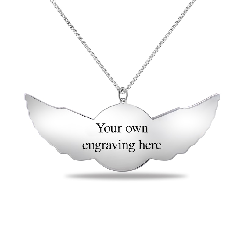 Main Image 2 of Men's Engravable Photo Disc with Angel Wings Pendant in 10K White or Yellow Gold (1 Image and 4 Lines)