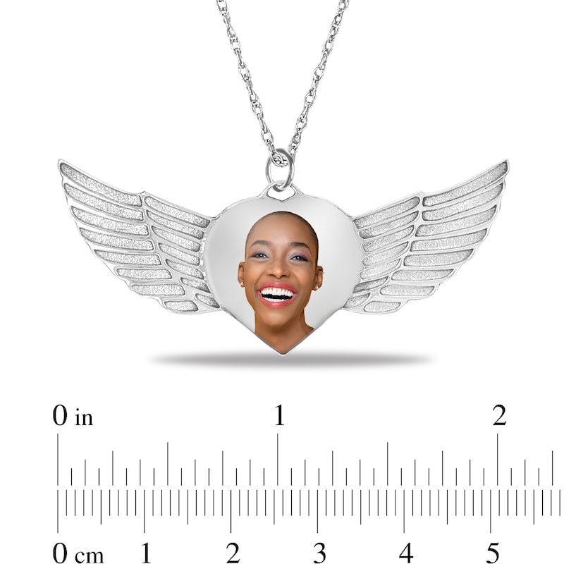 Main Image 3 of Engravable Photo Heart with Angel Wings Pendant in 10K White, Yellow or Rose Gold (1 Image and 3 Lines)