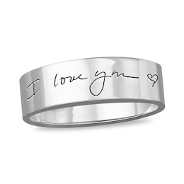 6.0mm Engravable Message Your Own Handwriting Comfort-Fit Wedding Band in Sterling Silver (1 Image and Line)