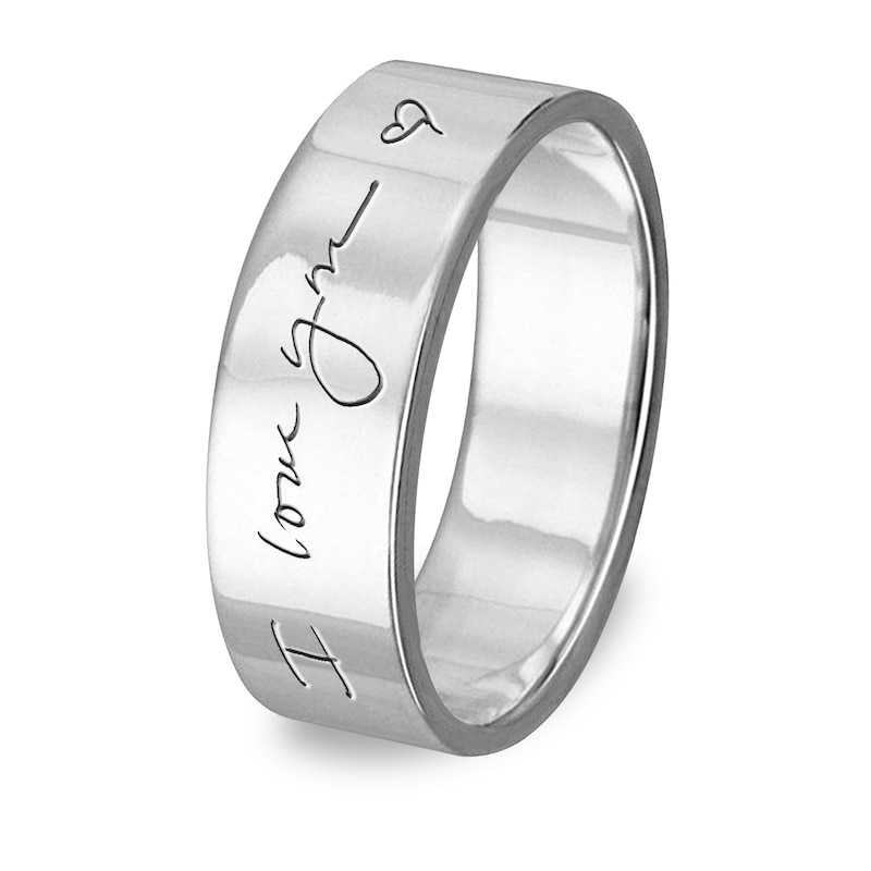 Main Image 2 of 6.0mm Engravable Message Your Own Handwriting Comfort-Fit Wedding Band in Sterling Silver (1 Image and Line)