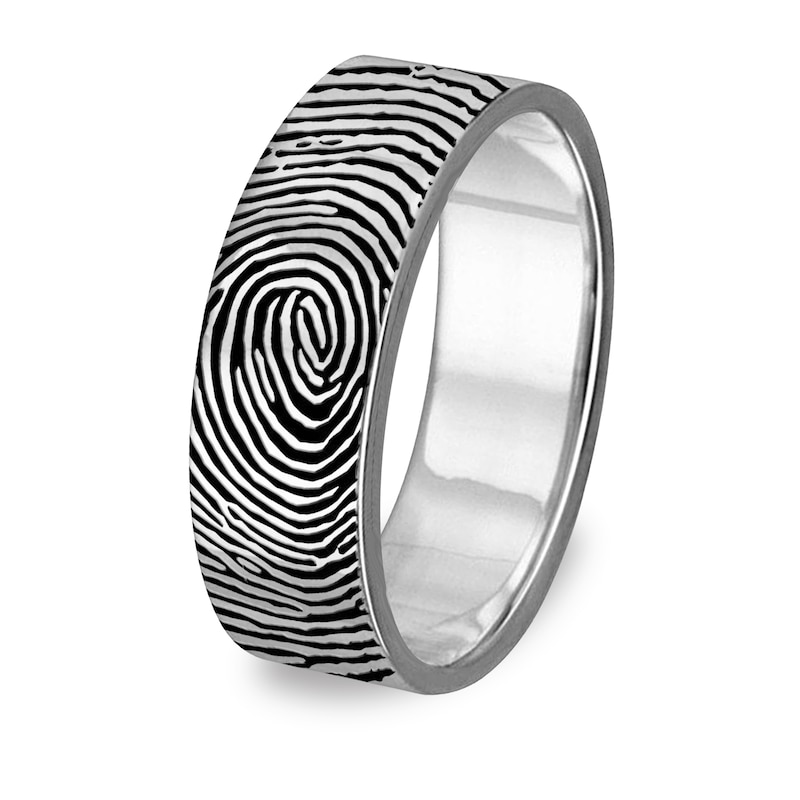 6.0mm Engravable Print Comfort-Fit Wedding Band in Sterling Silver (1 Image and Line)