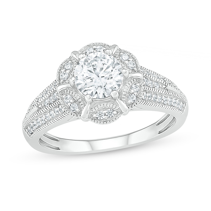 0.95 CT. T.W. Diamond Frame Vintage-Style Engagement Ring in 10K White Gold