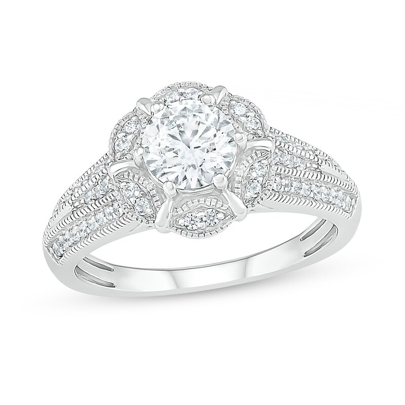 0.95 CT. T.W. Diamond Frame Vintage-Style Engagement Ring in 10K White Gold|Peoples Jewellers