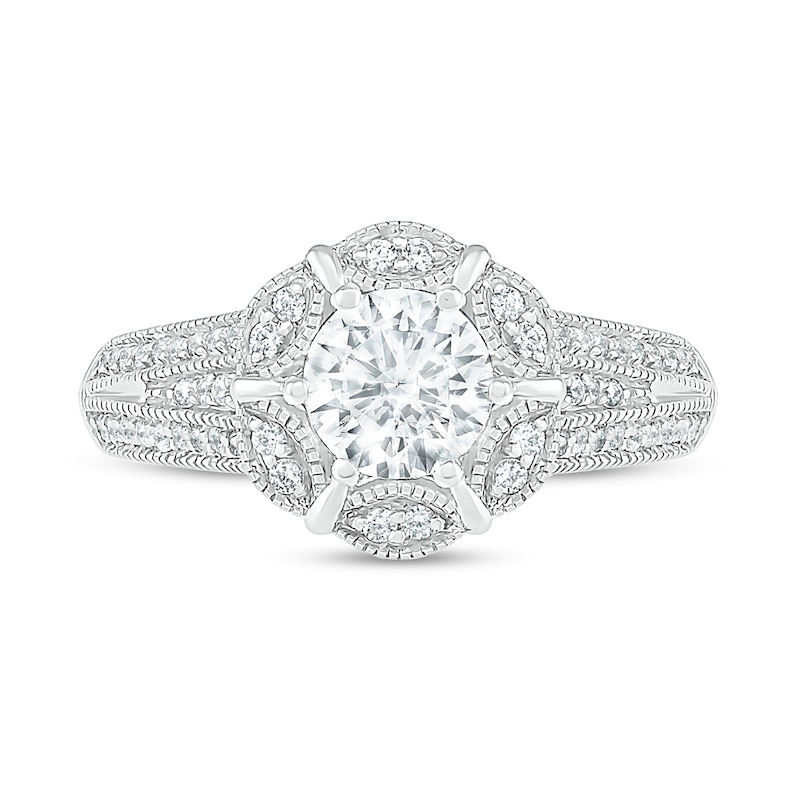 0.95 CT. T.W. Diamond Frame Vintage-Style Engagement Ring in 10K White Gold