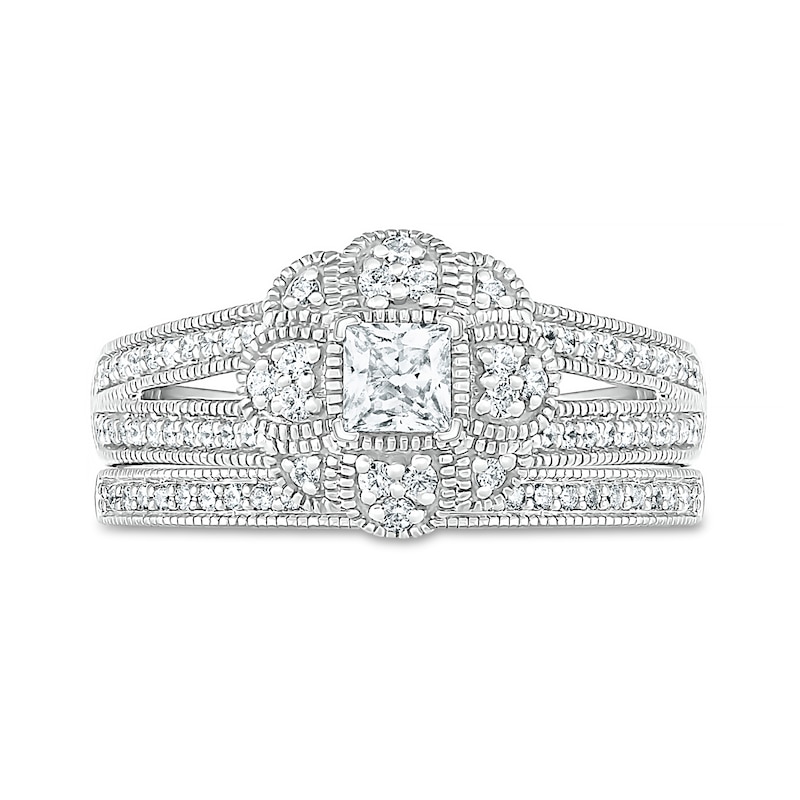 0.58 CT. T.W. Princess-Cut Diamond Frame Art Deco Vintage-Style Bridal Set in 10K White Gold