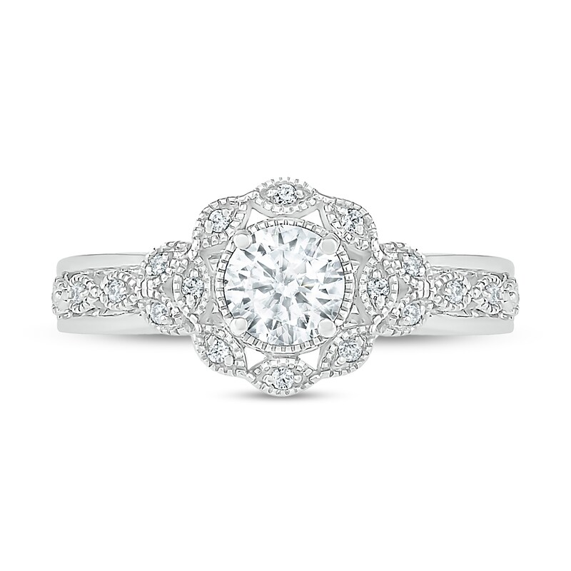 0.58 CT. T.W. Diamond Scallop Edge Frame Vintage-Style Bridal Set in 10K White Gold