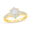Thumbnail Image 0 of 0.45 CT. T.W. Princess-Cut Diamond Flower Frame Vintage-Style Engagement Ring in 10K Gold