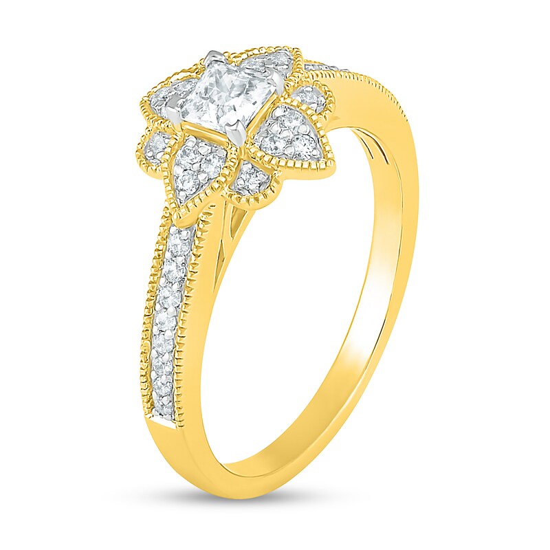 0.45 CT. T.W. Princess-Cut Diamond Flower Frame Vintage-Style Engagement Ring in 10K Gold