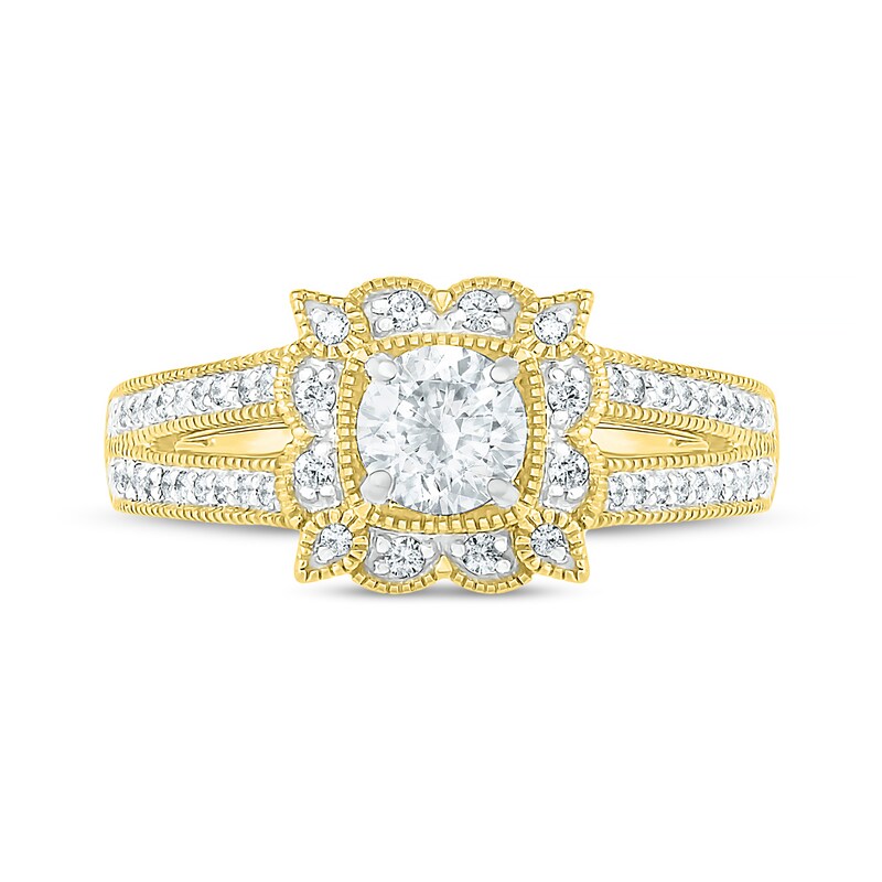 0.69 CT. T.W. Diamond Scalloped Square Frame Vintage-Style Engagement Ring in 10K Gold