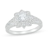 Thumbnail Image 3 of 0.69 CT. T.W. Princess-Cut Diamond Flower Frame Vintage-Style Bridal Set in 10K White Gold