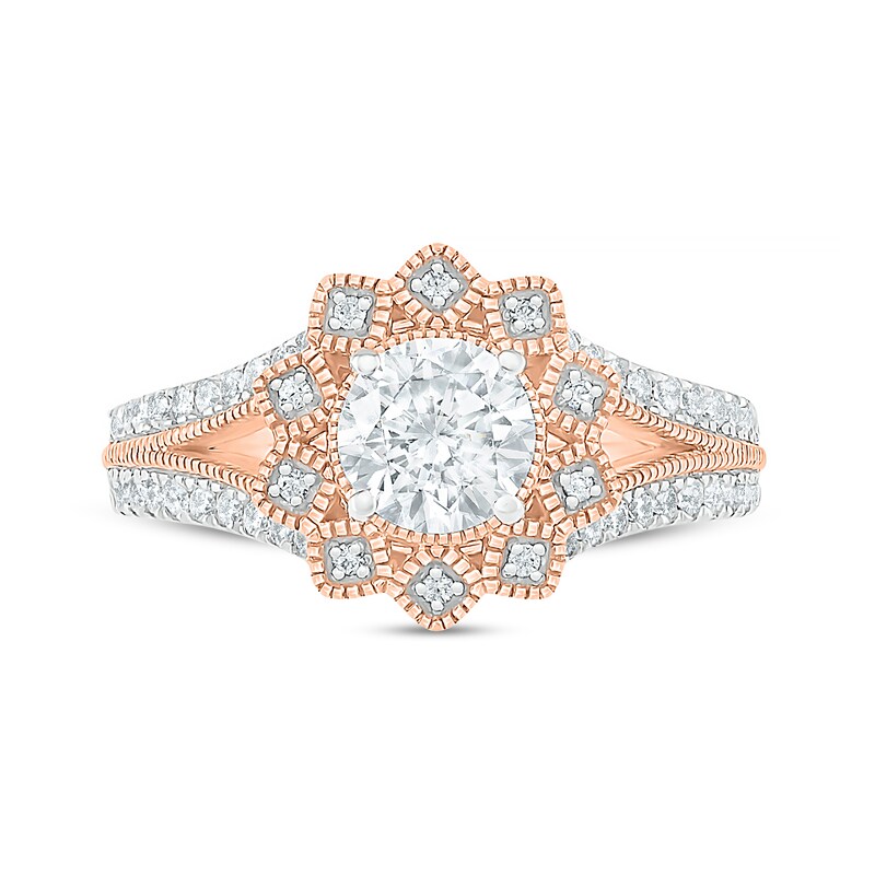 1.23 CT. T.W. Diamond Flower Frame Vintage-Style Bridal Set in 10K Rose Gold