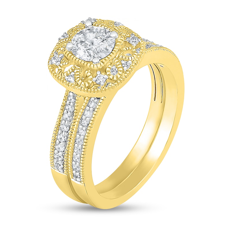 0.69 CT. T.W. Diamond Frame Vintage-Style Bridal Set in 10K Gold