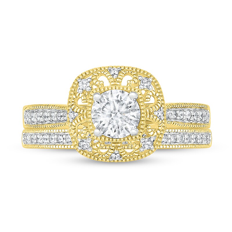 0.69 CT. T.W. Diamond Frame Vintage-Style Bridal Set in 10K Gold