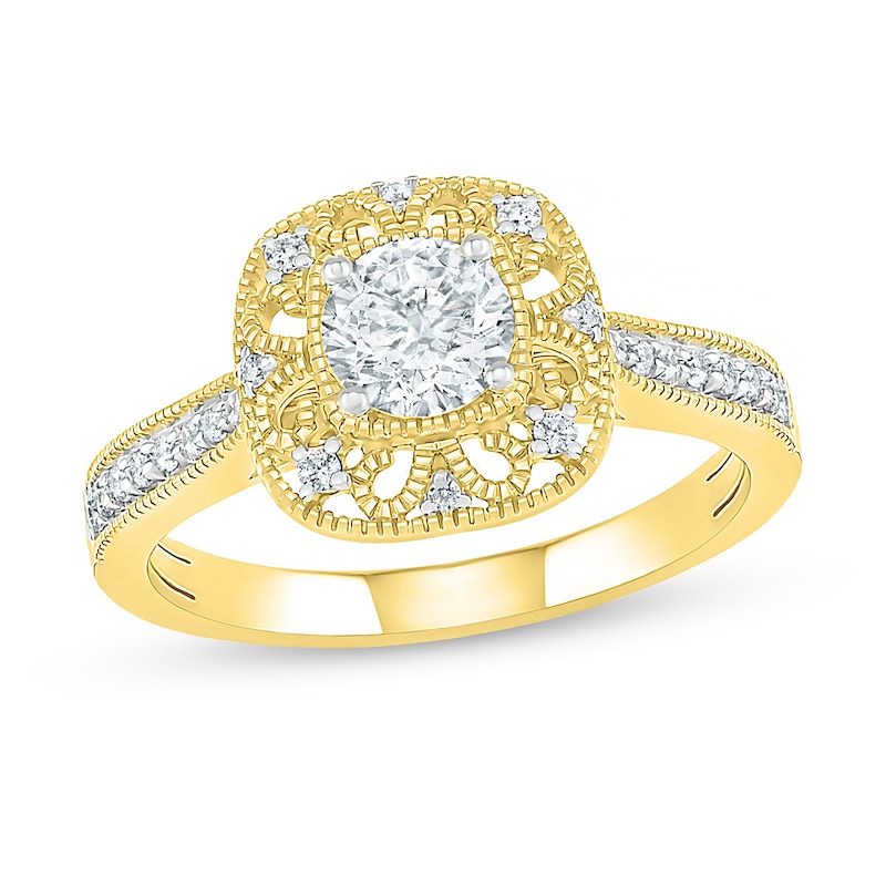 0.69 CT. T.W. Diamond Frame Vintage-Style Bridal Set in 10K Gold