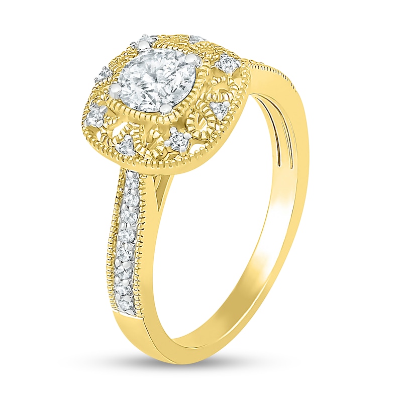 0.69 CT. T.W. Diamond Frame Vintage-Style Bridal Set in 10K Gold