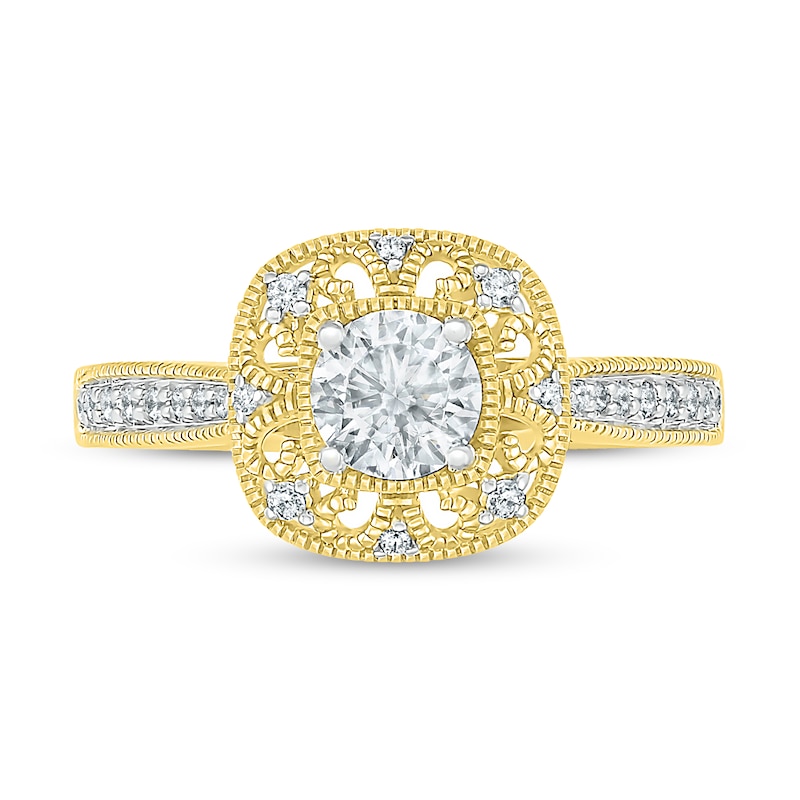 0.69 CT. T.W. Diamond Frame Vintage-Style Bridal Set in 10K Gold