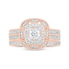 Thumbnail Image 3 of 0.69 CT. T.W. Princess-Cut Diamond Double Cushion Frame Vintage-Style Bridal Set in 10K Rose Gold