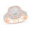 Thumbnail Image 4 of 0.69 CT. T.W. Princess-Cut Diamond Double Cushion Frame Vintage-Style Bridal Set in 10K Rose Gold