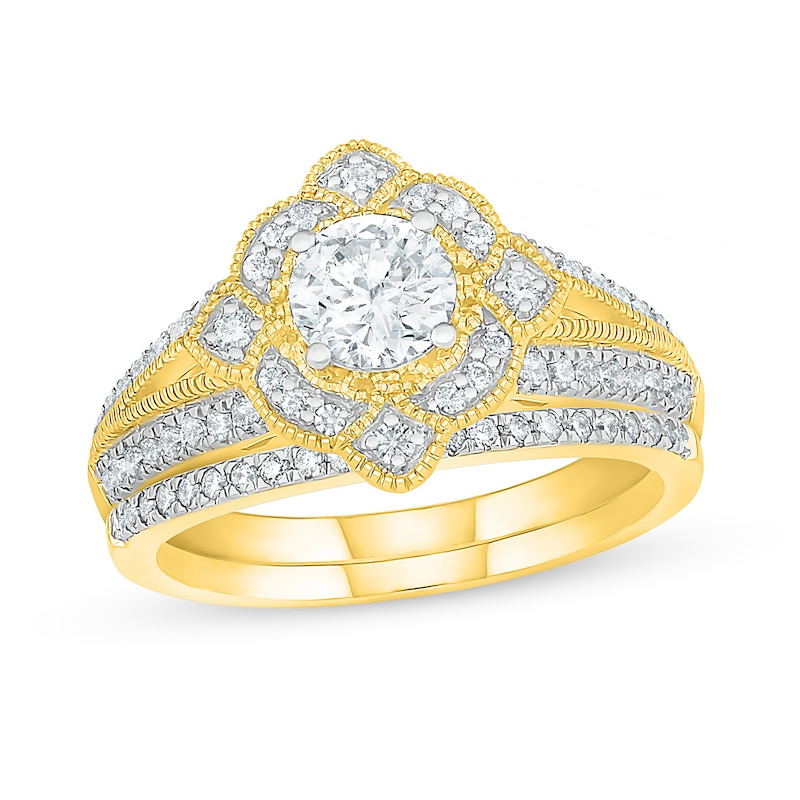 0.95 CT. T.W. Diamond Tilted Frame Vintage-Style Bridal Set in 10K Gold