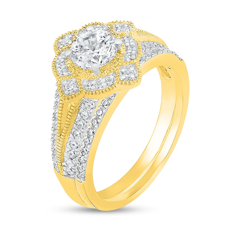 0.95 CT. T.W. Diamond Tilted Frame Vintage-Style Bridal Set in 10K Gold