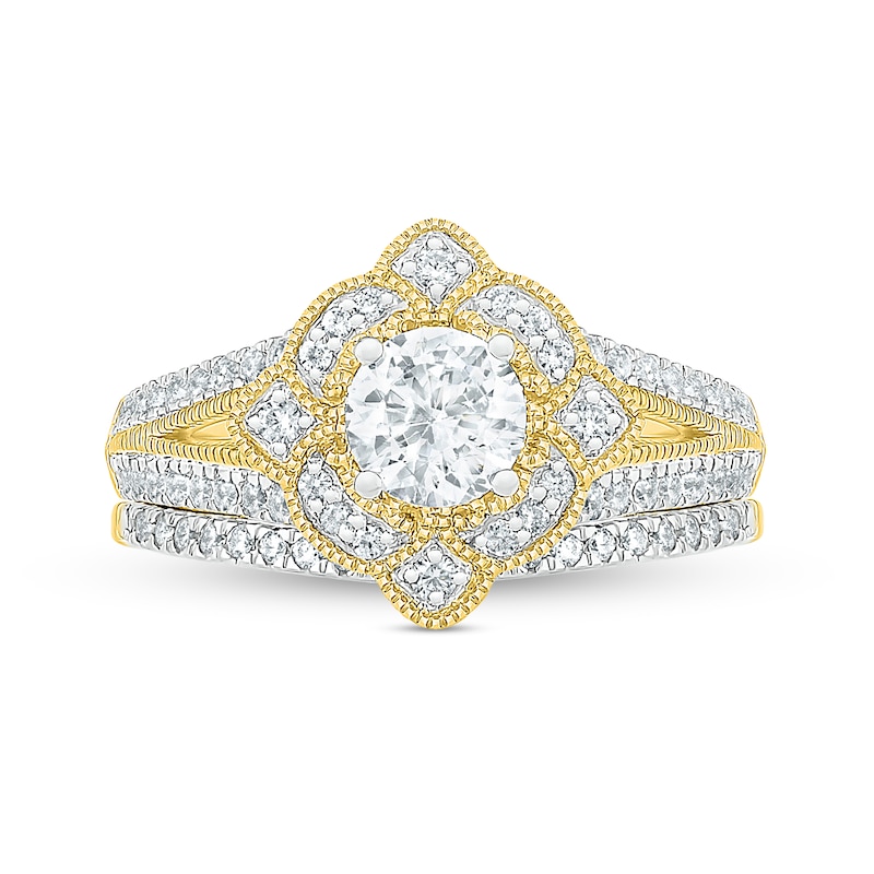 0.95 CT. T.W. Diamond Tilted Frame Vintage-Style Bridal Set in 10K Gold