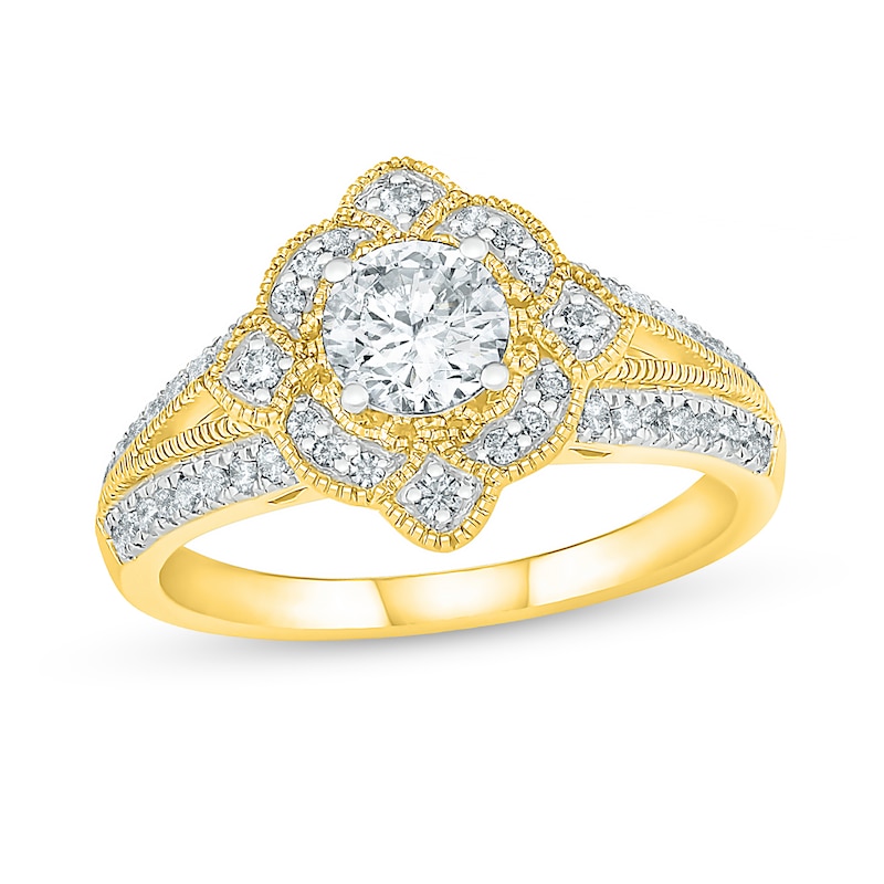0.95 CT. T.W. Diamond Tilted Frame Vintage-Style Bridal Set in 10K Gold