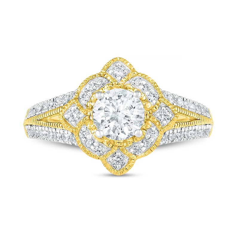 0.95 CT. T.W. Diamond Tilted Frame Vintage-Style Bridal Set in 10K Gold