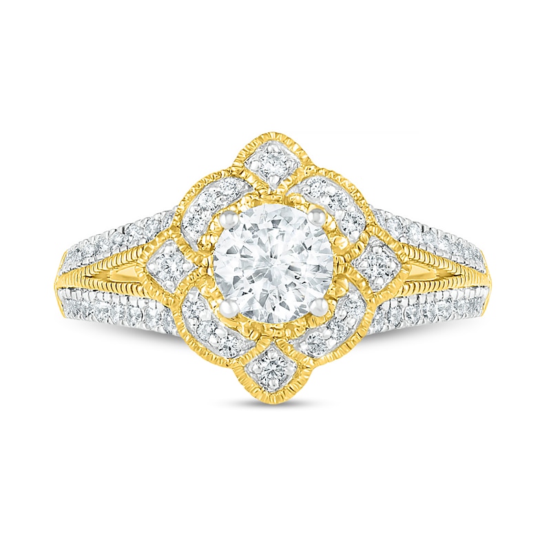 0.95 CT. T.W. Diamond Tilted Frame Vintage-Style Bridal Set in 10K Gold