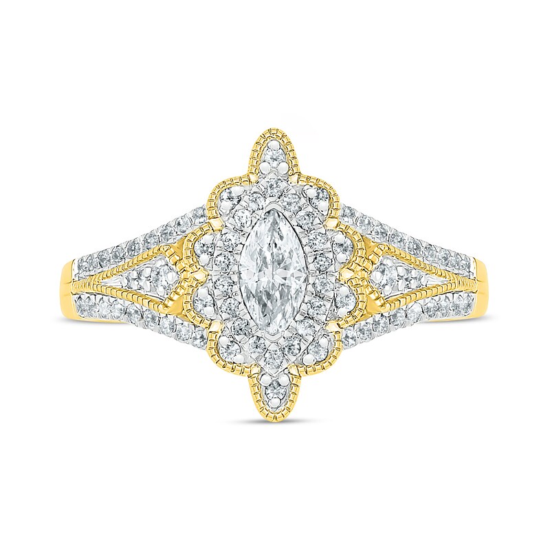 0.69 CT. T.W. Marquise Diamond Scallop Edge Frame Vintage-Style Bridal Set in 10K Gold