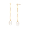 7.0-8.0mm Oval Freshwater Cultured Pearl Paper Clip Link Linear Drop Earrings in 14K Gold