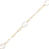 7.0-8.0mm Oval Freshwater Cultured Pearl Station Paper Clip Link Bracelet in 14K Gold-7.25"