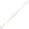 Thumbnail Image 0 of 7.0-8.0mm Oval Cultured Freshwater Pearl Station Paper Clip Link Bracelet in 14K Gold - 7.25"