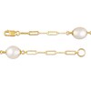 Thumbnail Image 2 of 7.0-8.0mm Oval Cultured Freshwater Pearl Station Paper Clip Link Bracelet in 14K Gold - 7.25"