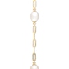 Thumbnail Image 3 of 7.0-8.0mm Oval Cultured Freshwater Pearl Station Paper Clip Link Bracelet in 14K Gold - 7.25"