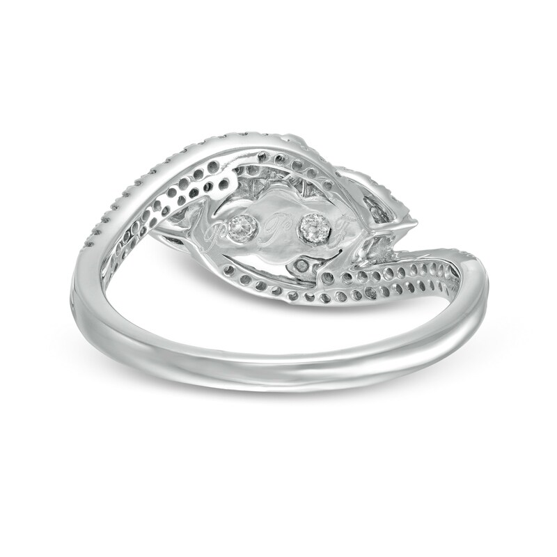 Main Image 5 of 0.69 CT. T.W. Oval Diamond Frame Past Present Future® Bypass Ring in 10K White Gold