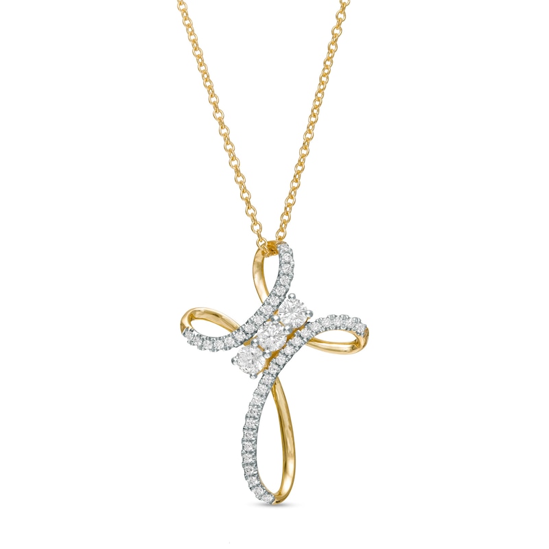 0.37 CT. T.W. Diamond Past Present Future® Loop Cross Pendant in 10K Gold|Peoples Jewellers