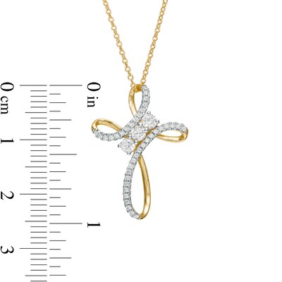 0.37 CT. T.W. Diamond Past Present Future® Loop Cross Pendant in 10K Gold