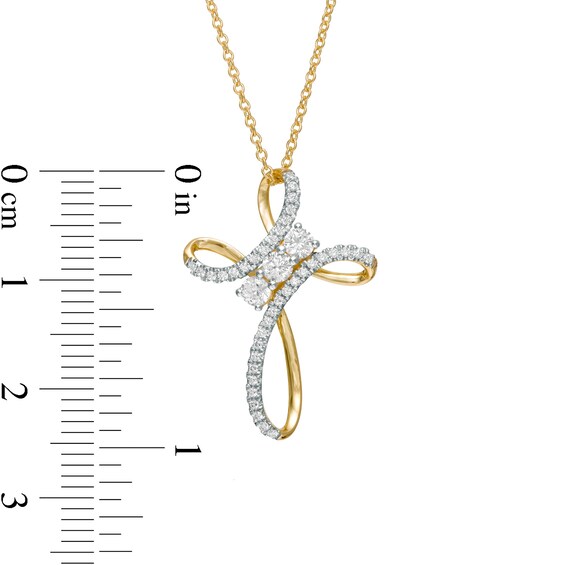 0.37 CT. T.W. Diamond Past Present Future® Loop Cross Pendant in 10K Gold