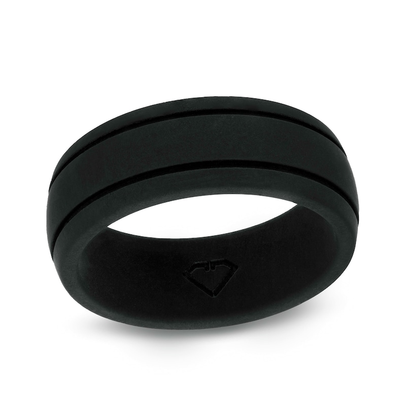 Main Image 1 of Men's 8.0mm Double Groove Comfort-Fit Wedding Band in Black Silicone