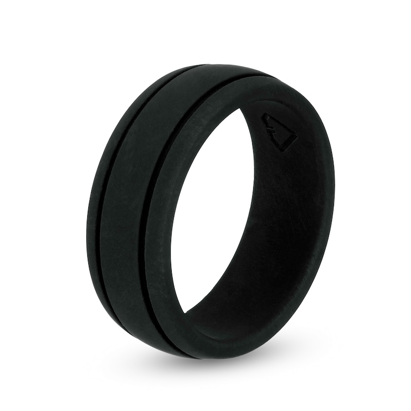 Main Image 3 of Men's 8.0mm Double Groove Comfort-Fit Wedding Band in Black Silicone