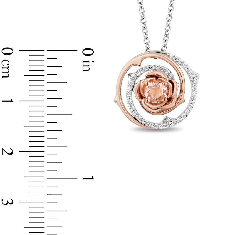Enchanted Disney Aurora 4.5mm Morganite and 0.145 CT. T.W. Diamond Flower Pendant in Sterling Silver and 10K Rose Gold