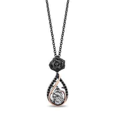 Enchanted Disney Villains Maleficent Quartz and 0.145 CT. T.W. Diamond Pendant in Sterling Silver and 10K Rose Gold