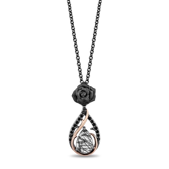 Enchanted Disney Villains Maleficent Quartz and 0.145 CT. T.W. Diamond Pendant in Sterling Silver and 10K Rose Gold